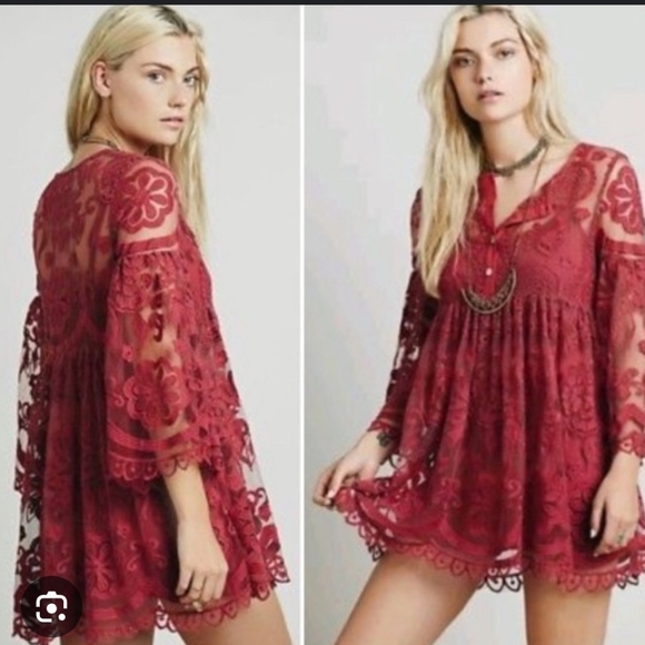 Free People Dresses & Skirts - Jen's Pirate Booty For Free People El Sol Mini Dress Tunic Rose Bloom RARE